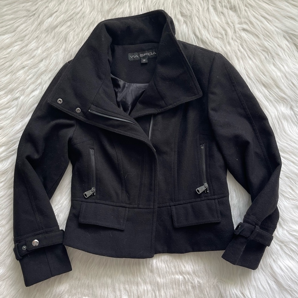 Via Spiga Women's Black Crop Moto Jacket Size Medium
